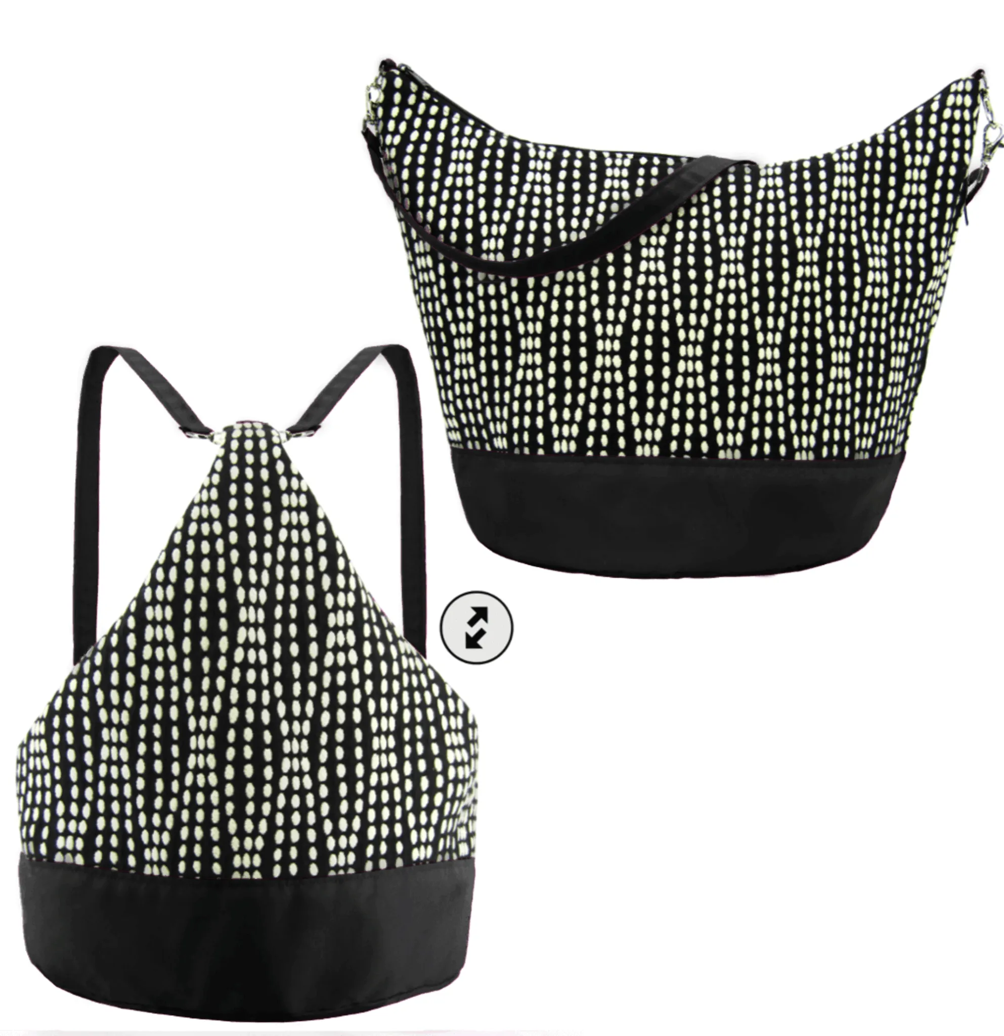 Wavy Dots in Black | Black Nylon | Convertible Backpack Purse
