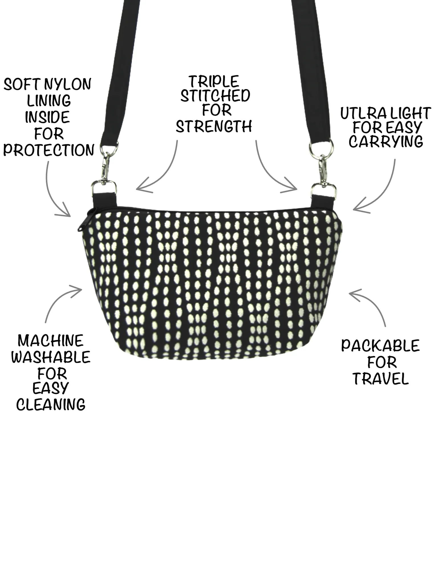 Wavy Dots in Black | Black Nylon | Traveler Belt Bag