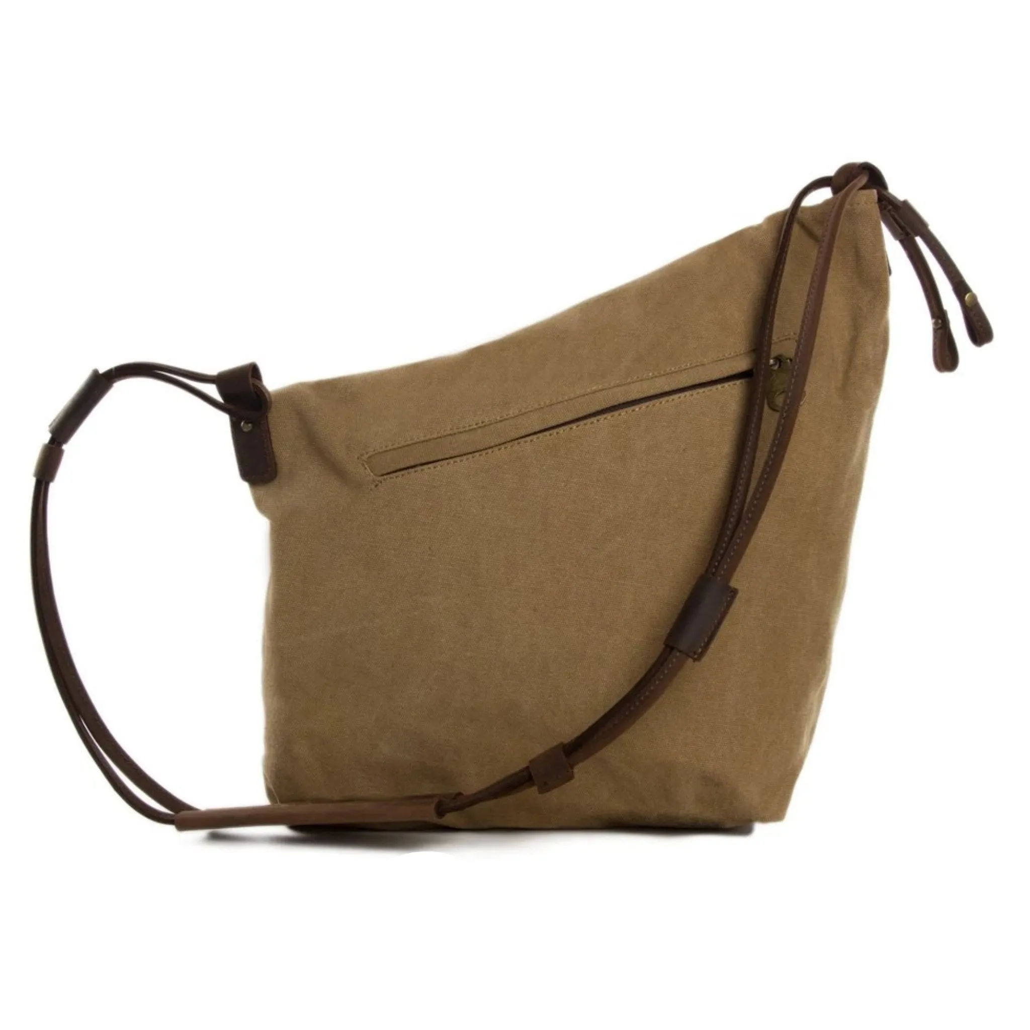 Waxed Canvas with Leather Strap Sling Bag - Khaki