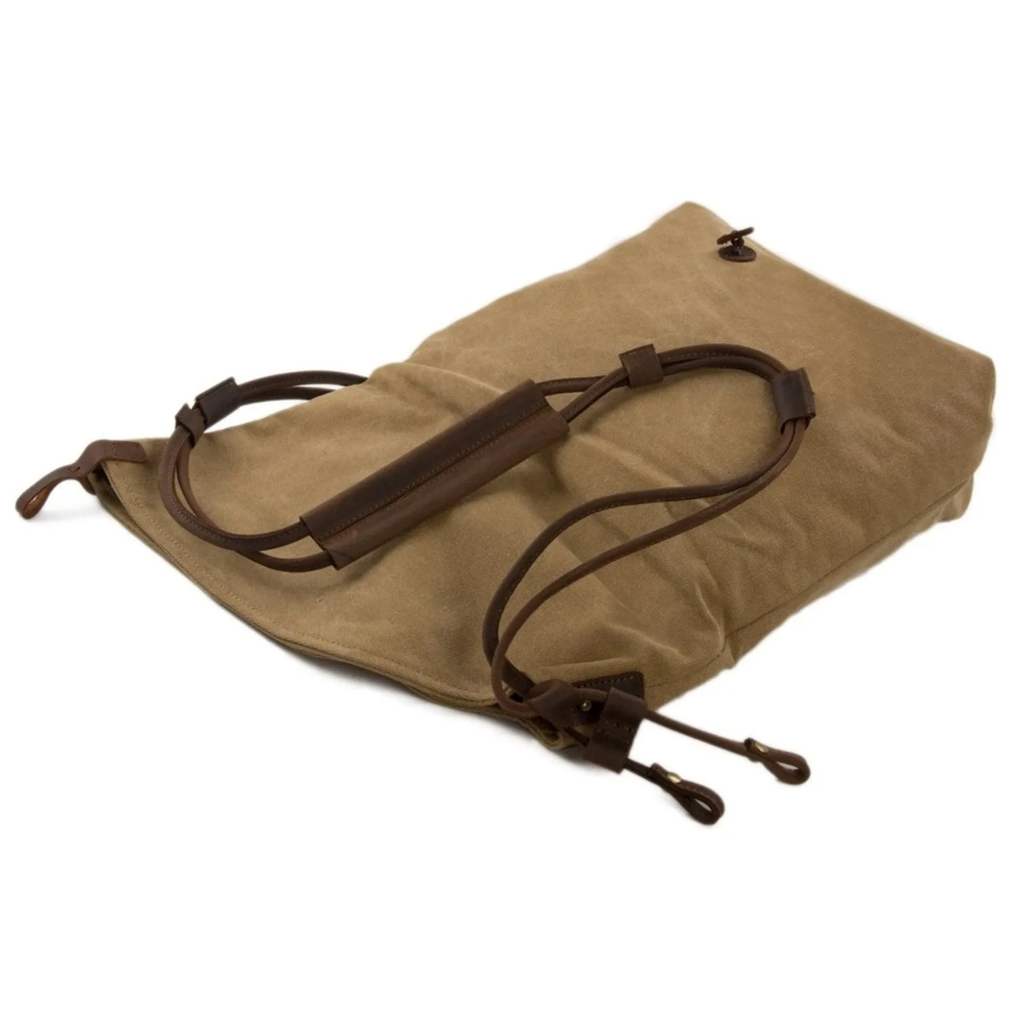 Waxed Canvas with Leather Strap Sling Bag - Khaki