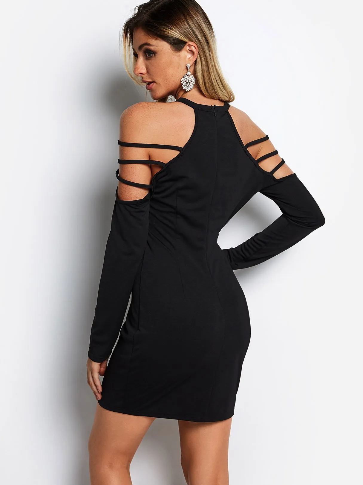 Wholesale Black Long Sleeve Plain Mini Dress
