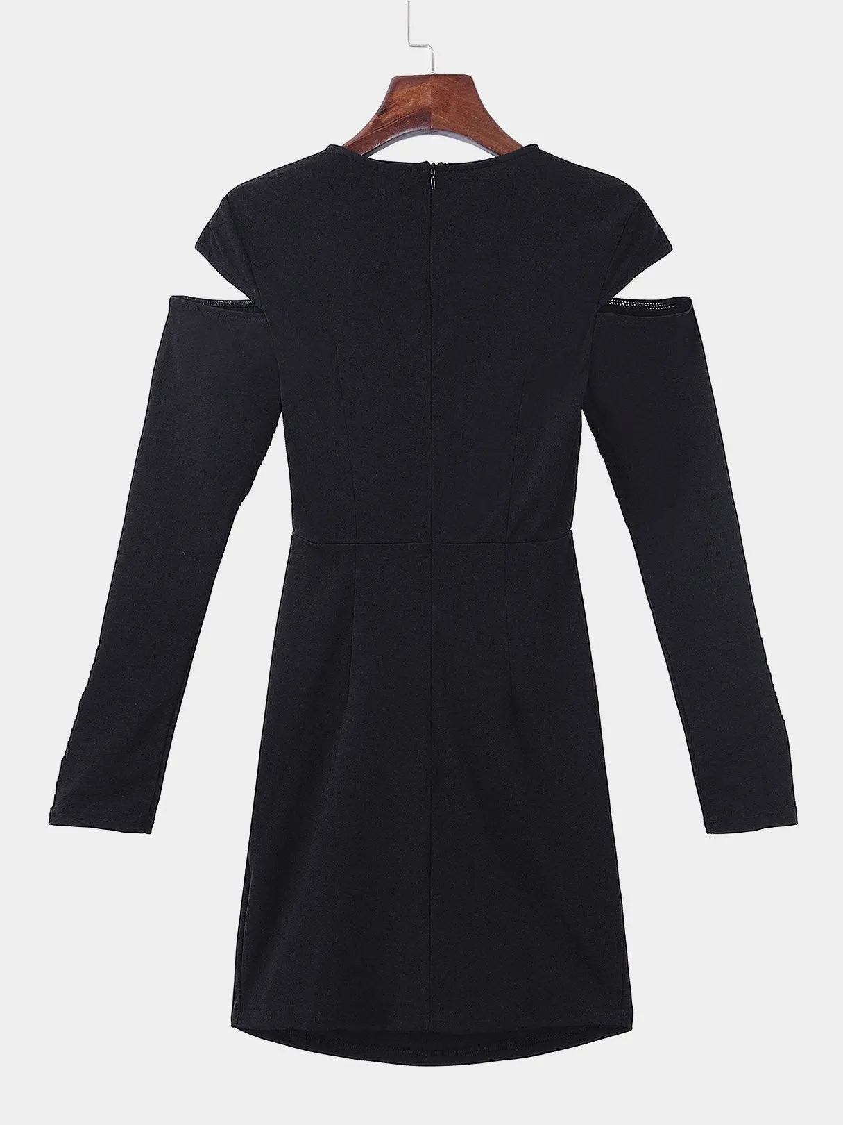 Wholesale Black Round Neck Long Sleeve Plain Cut Out Mini Dress