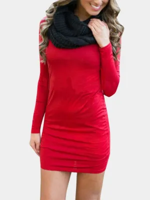 Wholesale Red Round Neck Long Sleeve Plain Mini Dress
