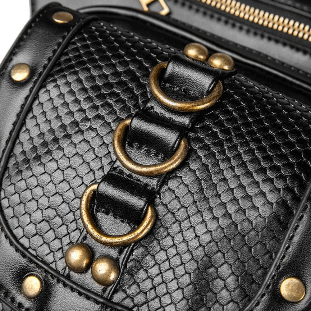 Women's Diagonal Waist Bag With Leather Straps / Punk Zipper Pockets Shoulder Bags