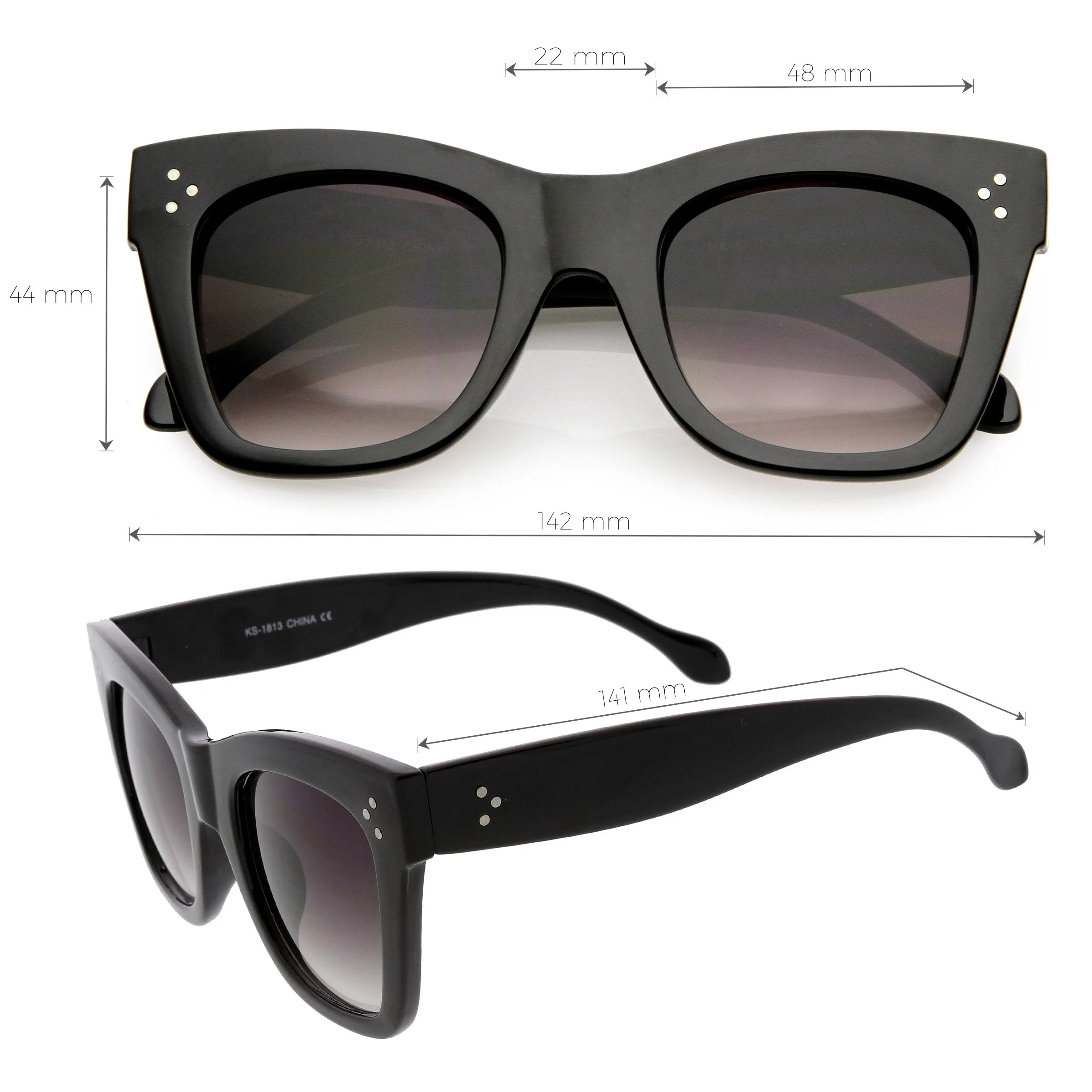 Women's Large Bold Horned Rim With Rivets Sunglasses C874