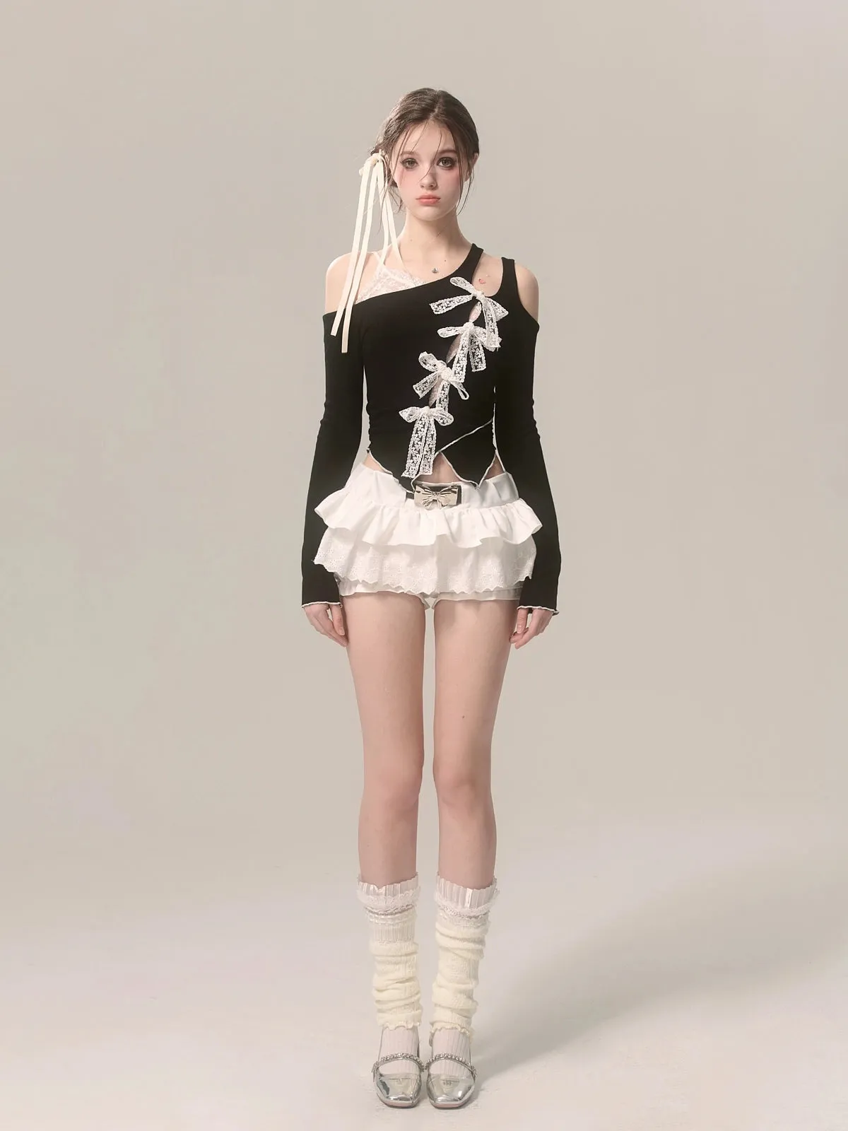 Young Eyes Moment of Passion White Bow Black Top